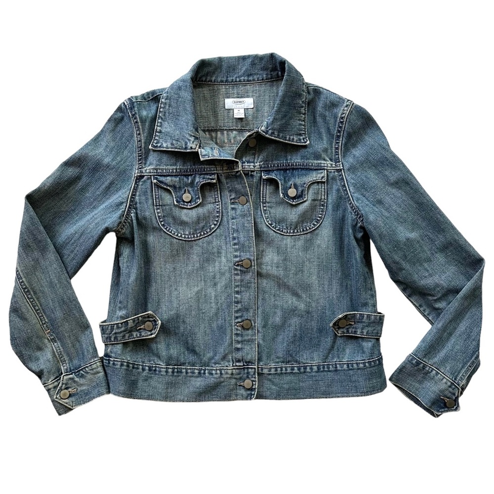 Old Navy Jeans Jacket Cropped Blue Denim Cotton Y2K Size XL